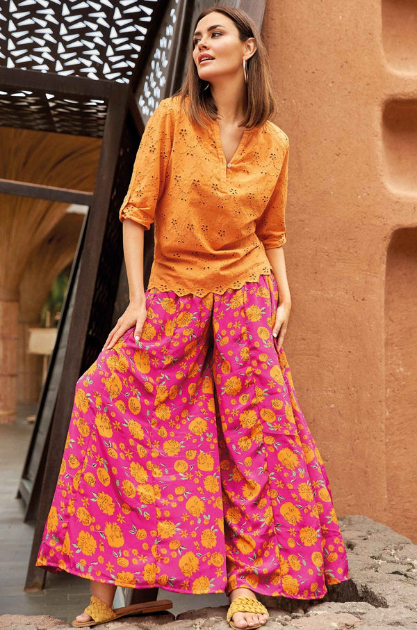 ORANGE BLUMEN-PALAZZO-HOSE